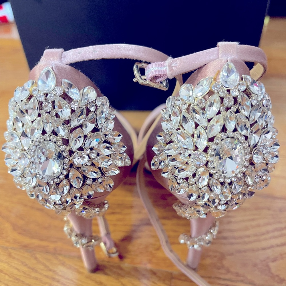 Badgley Mischka satin embellished heels 7
